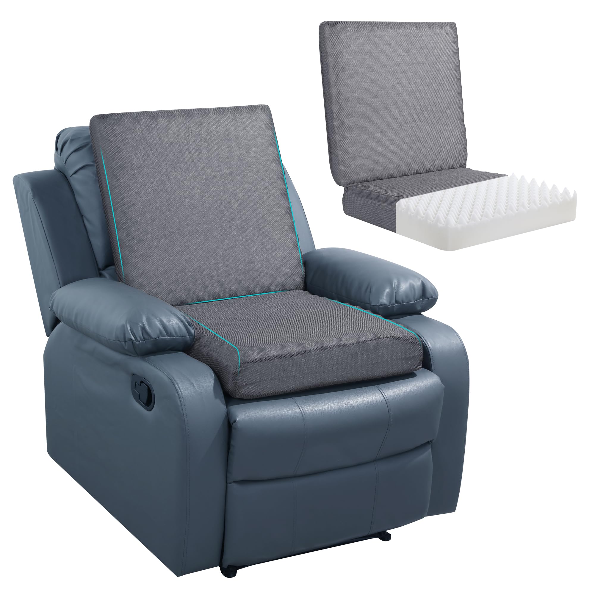 BALAPET Recliner Cushions for Long Sitting, Egg Crate Foam Recliner Cushion for Elderly Reduces Muscle Fatigue and Provides Air Flow, Extra Large Non-Slip Seat Cushion with Back Support Cushion(Gray)