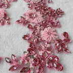 XZG.beatal Handmade Shining Rhinestones lace Applique Patches Sewing Beads Sequins Stone Trim Accessories for Wedding Dress 1 Pair/Bag 11X4.3inches (Pink)