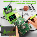 Soldering Station, 100W Digital Display Soldering Iron Station Kit with 2 Helping Hands, 356°F - 896°F, Auto Sleep, °C/°F Conversion, Solder Wire, Tips, Stand, Pump, Tweezers, Tip Cleaner, Green