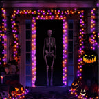Dazzle Bright 164 FT 500 LED Halloween String Lights, Waterproof Halloween String Lights Black Wire with 8 Modes, Outdoor Halloween Decorations for Indoor Party Yard Wedding Decor, Purple & Orange