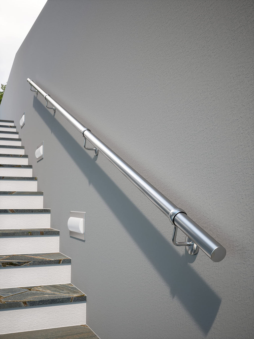 ROTHLEY Metal Stair Railing Handrail: 11.8FT Stainless Steel Hand Railings for Stairs Outdoor Indoor Wall Mount Stair Handrail Complete Kit 1.6" Round Hand Rail for Elderly & Kids (Brushed Finish)