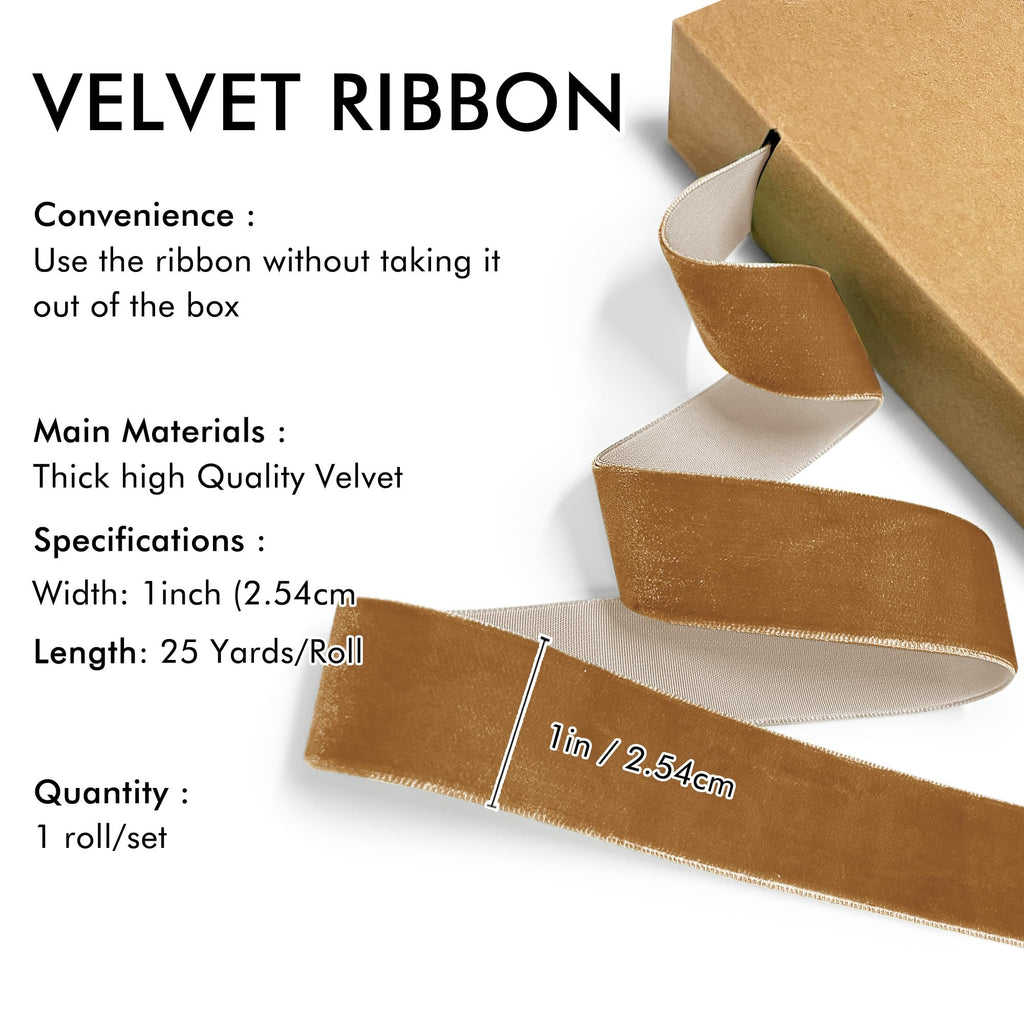 Copper Velvet Ribbon 1'' 25 Yards for Christmas Tree, Gift Wrapping, Flower Bouquet, Wreath Decorations, Bow Making