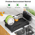Dish Drying Rack - Space-Saving Small Dish Rack for Kitchen Counter, Rust-Resistant Kitchen Drying Rack, Compact Dish Drainer Organizer with Utensil Holder for Home Kitchen, Black