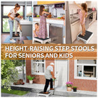 Ronlap One Step Stools for Adults, Portable Safety Step Platform for Seniors Small Plastic Bedside Step Stool Mobility Wide Step Stools Elderly Assistance for Shower Bed Car Stair Outdoor, White-Black