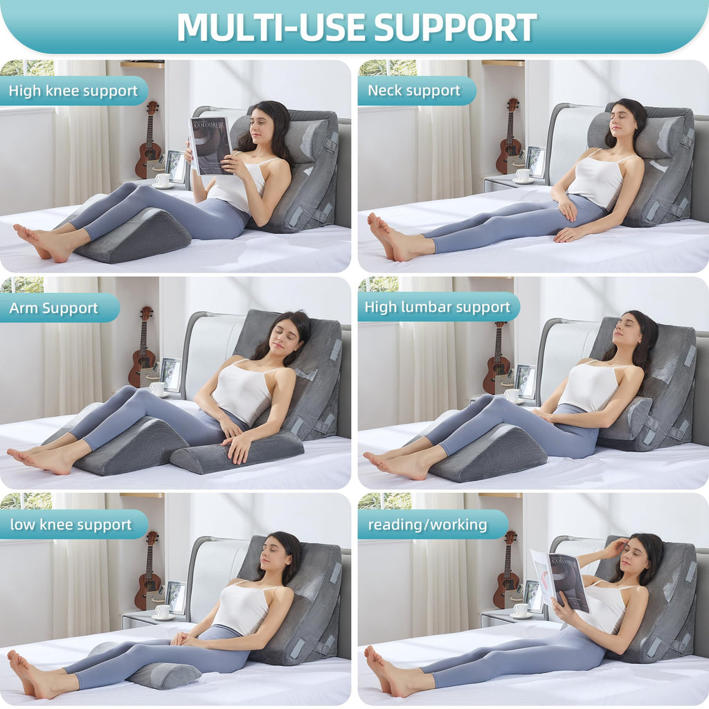 Kingfun 4pcs Orthopedic Bed Wedge Pillow Set for Sleeping, Memory Foam for Sleeping,Breathable Triangle Pillow Wedge, Post Surgery Memory Foam for Back, Leg Pain Relief, Sitting