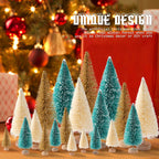 30Pcs Mini Christmas Trees, Artificial Christmas Tree Bottle Brush Trees Christmas with 5 Sizes, Sisal Snow Trees with Wooden Base for Christmas Decor Christmas Party Home Table Craft