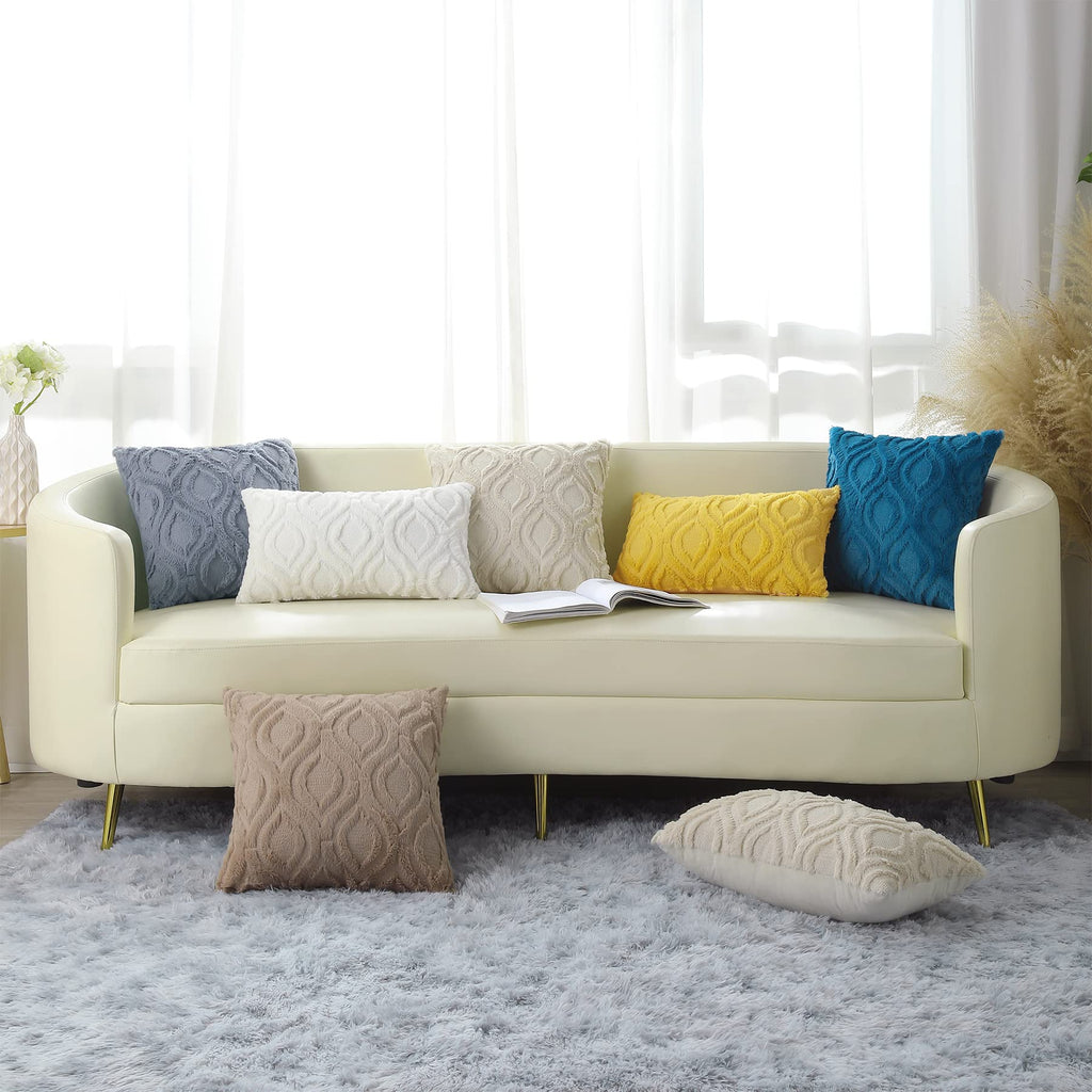 decorUhome Christmas Decorative Throw Pillow Covers 24x24, Soft Plush Faux Wool Couch Pillow Covers for Home, Set of 2, Beige