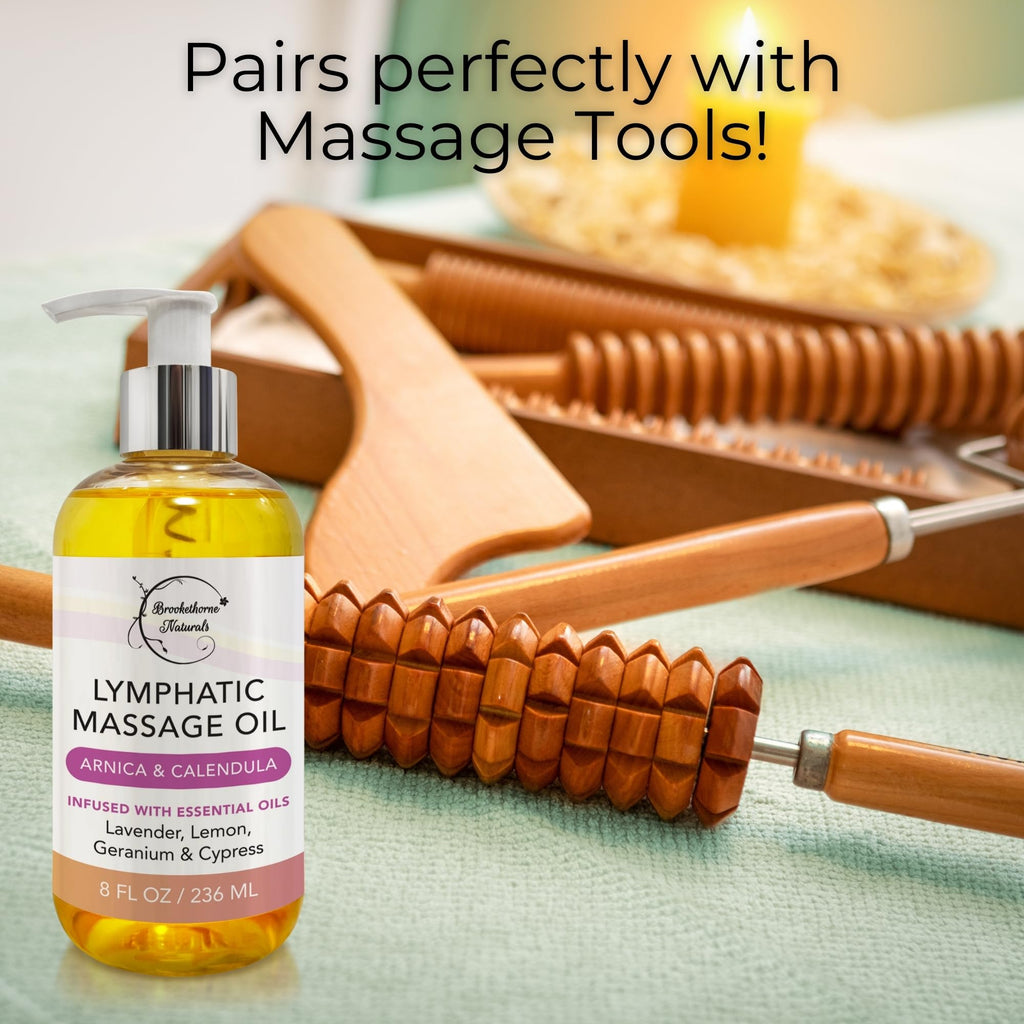 Lymphatic Massage Oil for Natural Lymphatic Drainage | Massage Oil for Massage Therapy | Premium Quality with Arnica & Lavender Oil | for Post Surgery Recovery & Detox | 8oz by Brookethorne Naturals