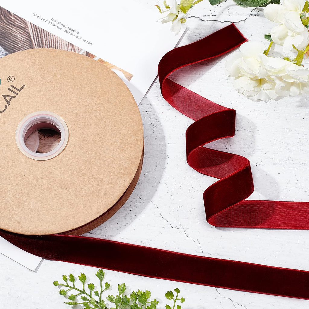 arricraft 20 Yards × 1 Inch Christmas Single Side Velvet Ribbon, Satin Ribbon Roll for Wedding, Gift Wrapping, Hair Bows, Red Velvet Ribbon, Flower Arranging, Home Decorating (Dark Red)