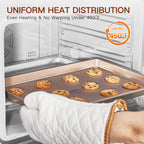 HONGBAKE 3 Pack Gold Nonstick Baking Sheet Pan Set with Oven Mitts Heat Resistant, Non-Toxic Half/Quarter/Jelly Roll Pans with Diamond Texture Pattern, Heavy Duty 0.8mm Thick Cookie Trays for Cooking
