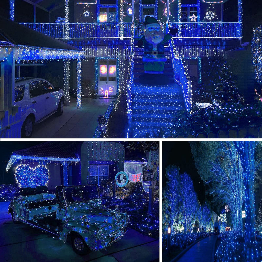 82FT 200 LED Blue Christmas String Lights Outdoor & Indoor, Timer & Memory Function & 8 Modes, Extendable Ultra Bright Green Wire Mini Twinkle Lights for Xmas Tree Patio Holiday Party Decor (Blue)