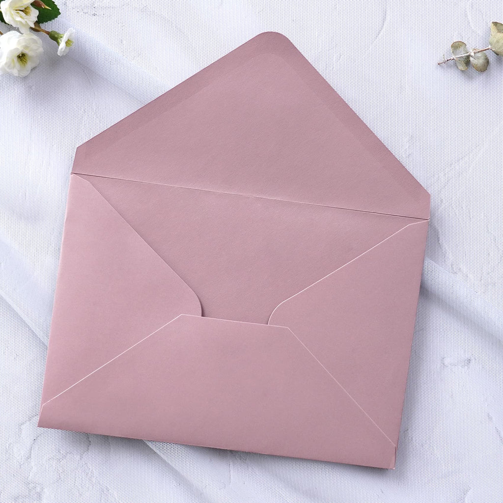 PONATIA 50 PCS/Pack A7 Envelopes, 5.25 x 7.5'' Shiny Dusty Rose Envelopes, Perfect 5x7 envelopes For Wedding Invitation Cards, Christmas Gift Cards Envelopes, Acrylic Invitations, Photos