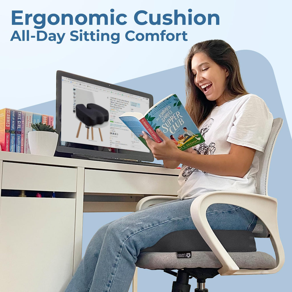 5 STARS UNITED Seat Cushion for Tailbone Pain Relief – Memory Foam Lifting Pillow for Coccyx, Hip, Hemorrhoid, Sciatica & Post-Surgery Recovery – Wheelchair, Car, Desk, Gaming & Office Chairs, D Gray
