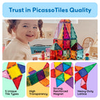 PicassoTiles Magnetic Tiles 60pcs Kids Toys Classroom Sensory Toy for Toddlers STEM Learning Building Blocks, Montessori Pretend Play Magnet Tile Construction Stacking Block Boys Girls Ages 3+ PT60