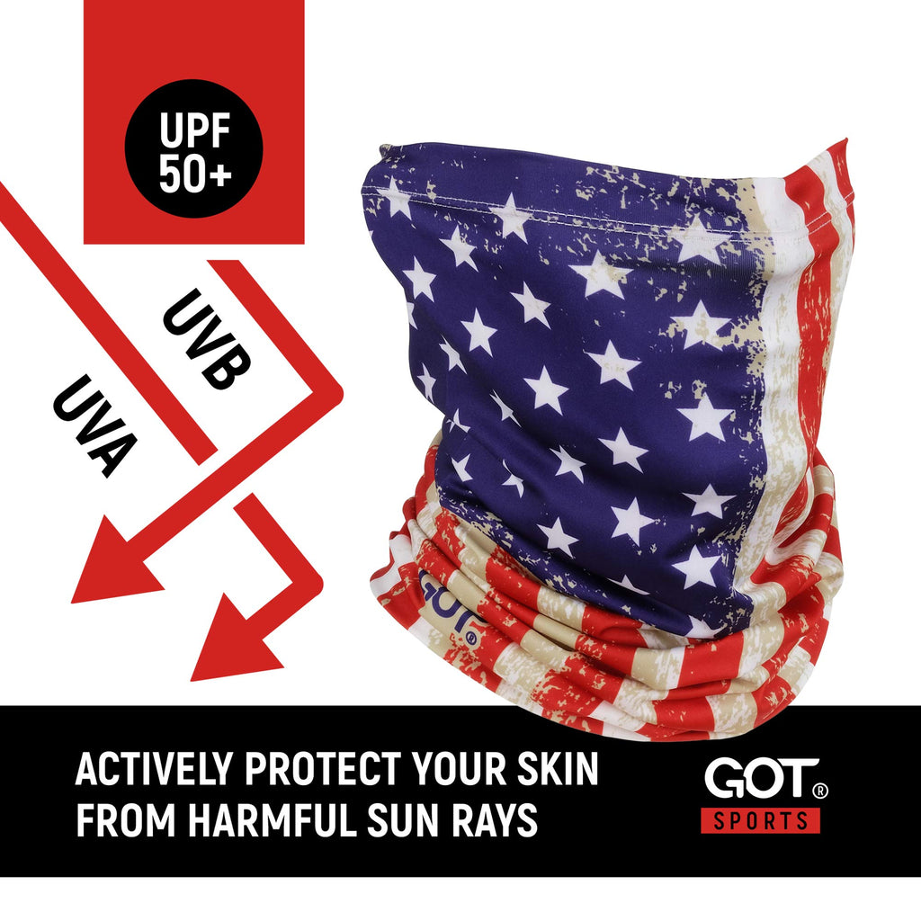 UPF 50+ Fishing Neck Gaiter - UV Face Mask Sun Protection for Men & Women - Camo SPF Face Cover Gator - Fishing, Hunting, Hiking (Old Glory American Flag)