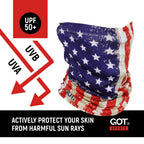 UPF 50+ Fishing Neck Gaiter - UV Face Mask Sun Protection for Men & Women - Camo SPF Face Cover Gator - Fishing, Hunting, Hiking (Old Glory American Flag)