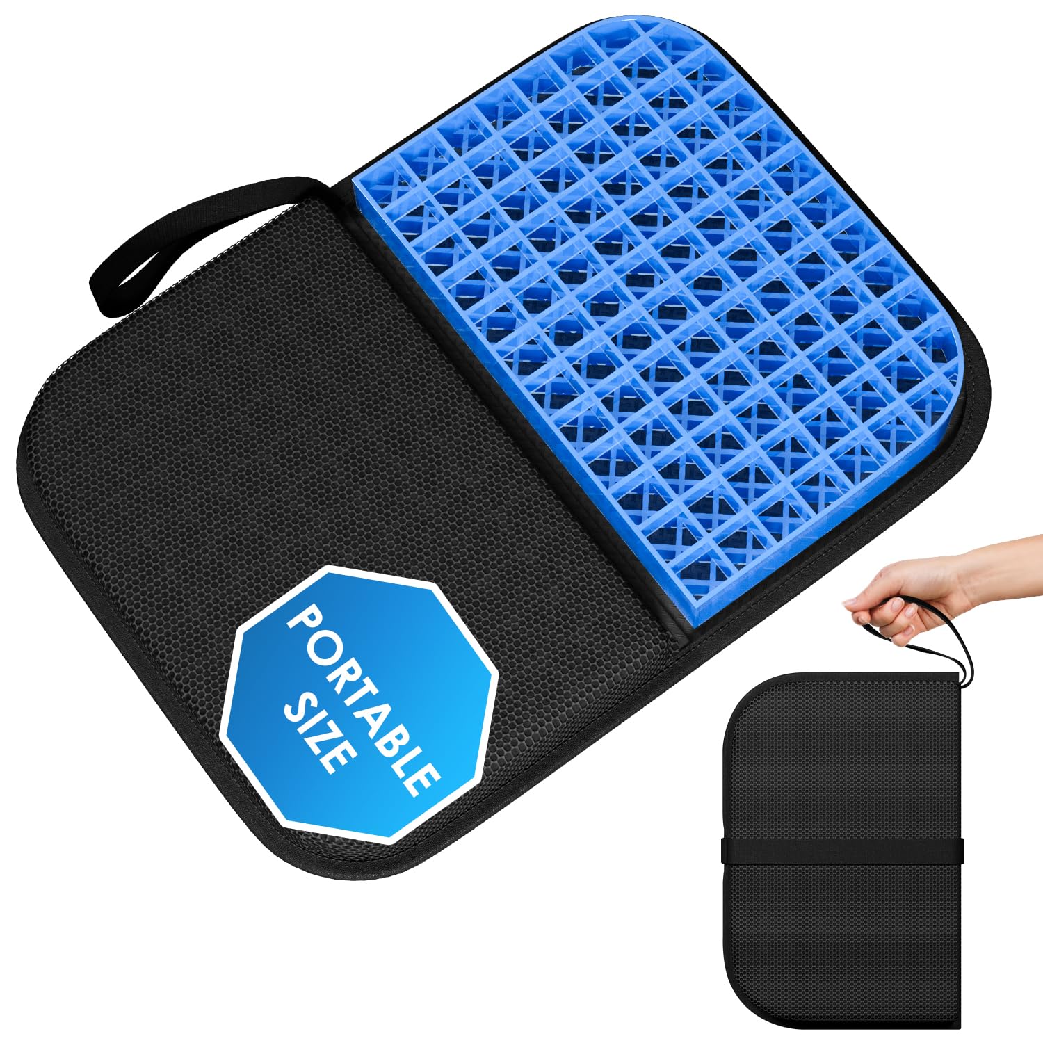 WISIMMALL Gel Seat Cushion Portable Travel Cushions, 16.5" x 12" Large Size Super Thick Foldable Chair Seat Cushion Lightweight for Car Office Chair Wheelchair, Pressure Sores Tailbone Pain Relief