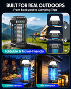 GTERT Solar Bug Zapper Outdoor – Ultra-Strong Fly & Mosquito Zapper, Solar-Powered Rechargeable Bug Zapper, Portable Cordless Insect Zapper, Foldable Adjustable Outdoor Light, IP66 Waterproof (Black)