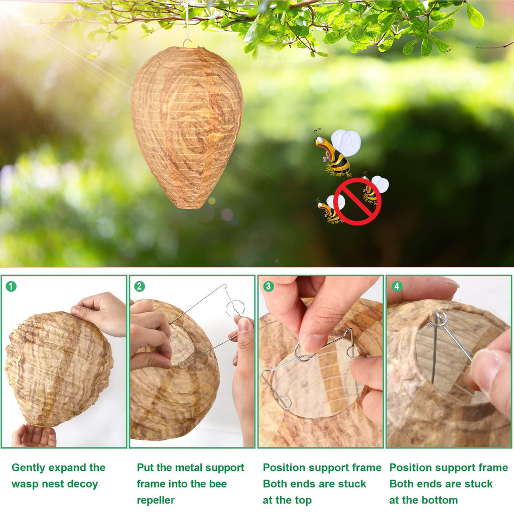 DECYOOL 4 Pack Wasp Nest Decoy Hanging Wasp for Wasps Hornets Yellow Jackets Outdoor Waterproof Material (Dark Brown)