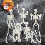 5 Pack Skeletons Halloween Decorations,16in Full Body Posable Joints Halloween Skeleton Decor with 22 Spiders& Cobweb Outdoor Halloween Decorations Indoor Spooky Party Props Halloween Tree Decors