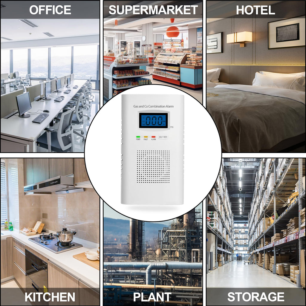 2 Pack Combination Gas & Carbon Monoxide Detectors - Plug in CO Alarm & Natural Gas Detector with Digital Display, CO Detector & Combustible Gas Detector for Home, Easy to Read