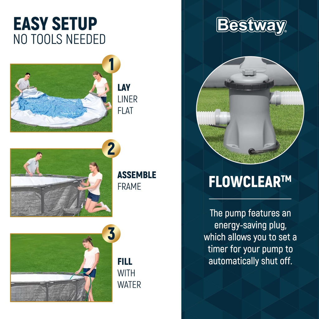 Bestway Steel Pro MAX 12' x 30" Above Ground Pool, Round Metal Frame Outdoor Swimming Pool Set with Filter Pump, Stacked Stone Print