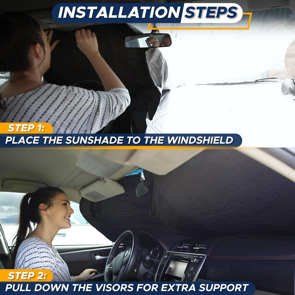 EcoNour Car Windshield Sunshade | Blocks 99% Heat & Keeps Interior Cool | Universal Fits Cars, SUVs, Trucks | Automotive Sun Screen, Visor & Car Accessories for Summer | Medium (64x32 Inches)