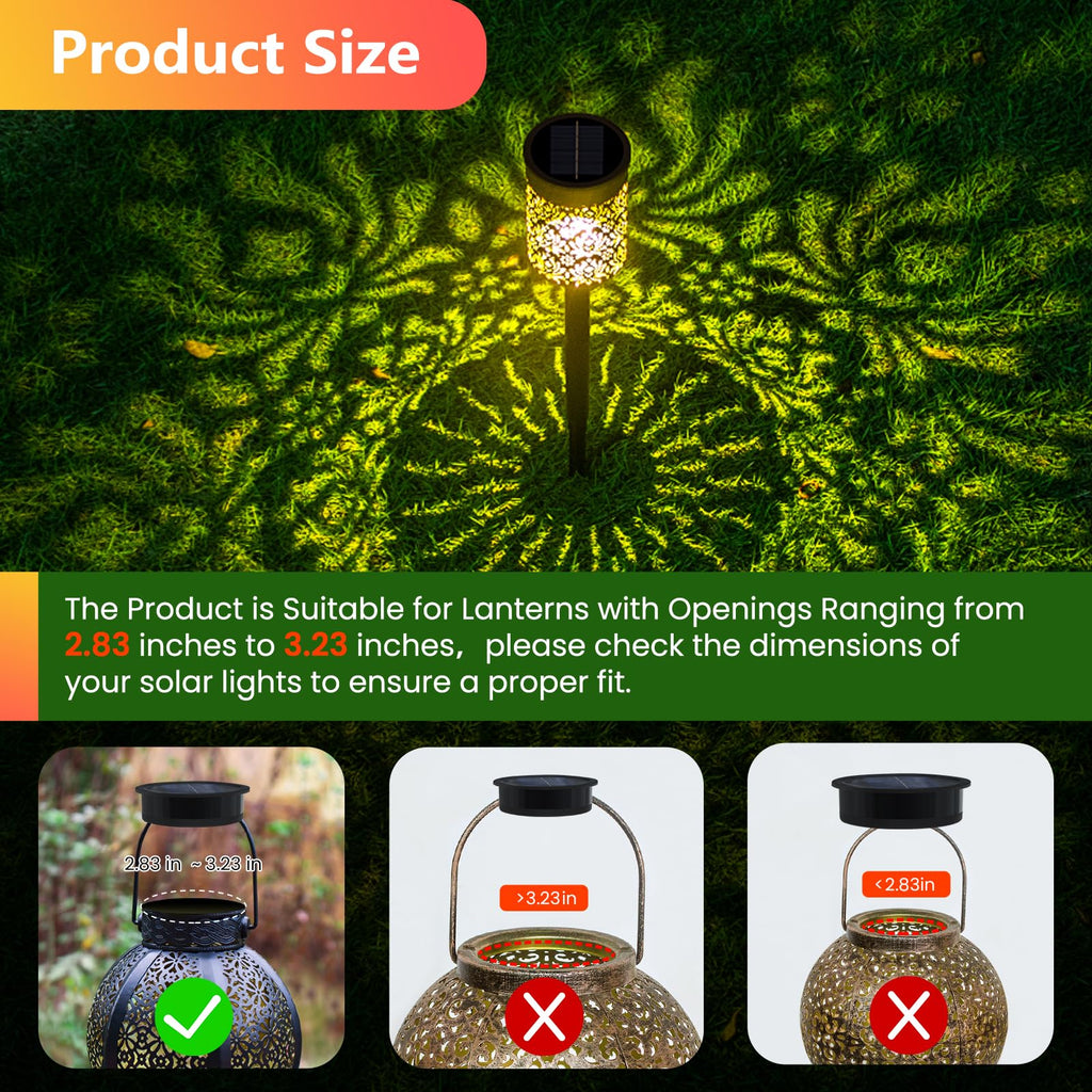 4 Pack Solar Light Replacement Top, Replacement Solar Light Parts for Lantern (Top 3.23 Inch, Bottom 2.83 Inch), Waterproof LED Replacement for Outdoor Garden, Pathway, Yard Lights & Decor