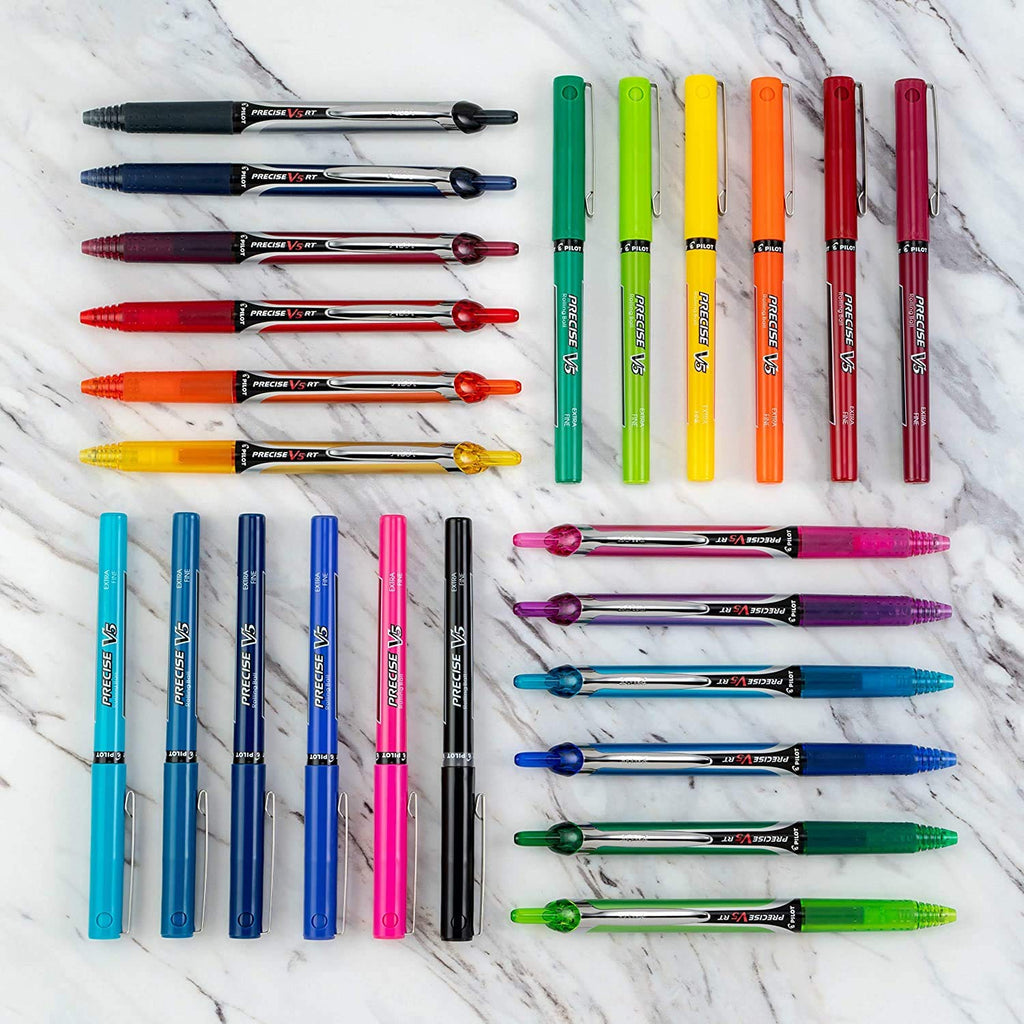 Precise V5 RT Refillable & Retractable Rollerball Pens, Extra Fine Point Pens 0.5 mm, Black, Pack of 12 - Ideal for School, Journaling & Office Writing