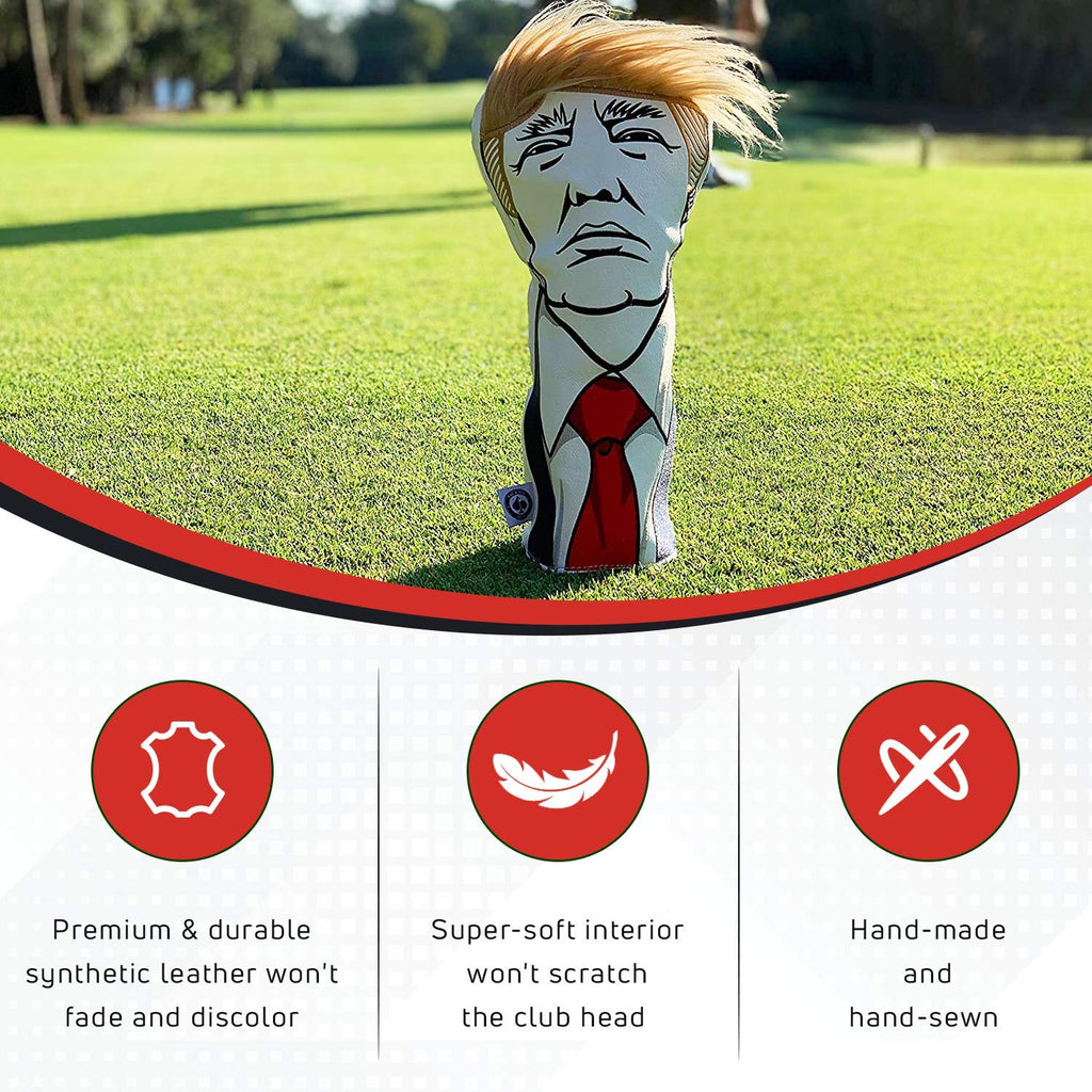 Pins & Aces Keep America Great Premium Golf Club Headcover - Quality Leather, Hand-Made Funny Head Cover - Style and Customize Your Golf Bag - Tour Inspired, Donald Trump Golf Design (Driver)