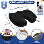 EcoNour Thick Seat Cushions for Tailbone Pain Relief (2 Pack) | Orthopedic Desk Chair Cushion for Office, Gaming Chair & Car Seat | Sciatica & Coccyx & Tail Bone Pain Relief for Long Sitting Elderly