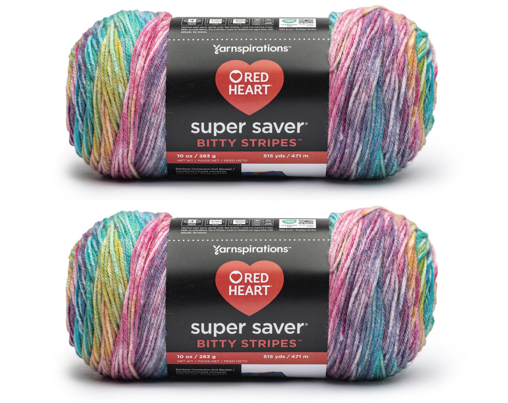 Red Heart Super Saver Bitty Stripes Unicorn Mane Yarn - 2 Pack of 283g/10oz - 100% Acrylic - #4 Worsted (Medium) - 515 Yards - Knitting/Crochet
