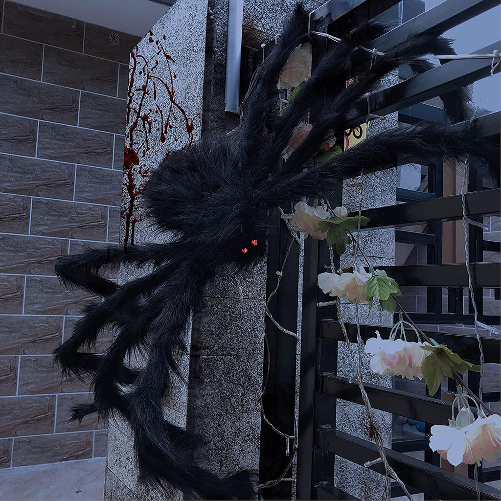 JOYIN 2 Pack 4 Ft Halloween Spider Decorations Outdoor, Halloween Giant Spiders Outside Decor, Large Spider with Adjustable Legs, Scary Fake Black Hairy Spider for Yard Lawn Indoor Haunted House Props