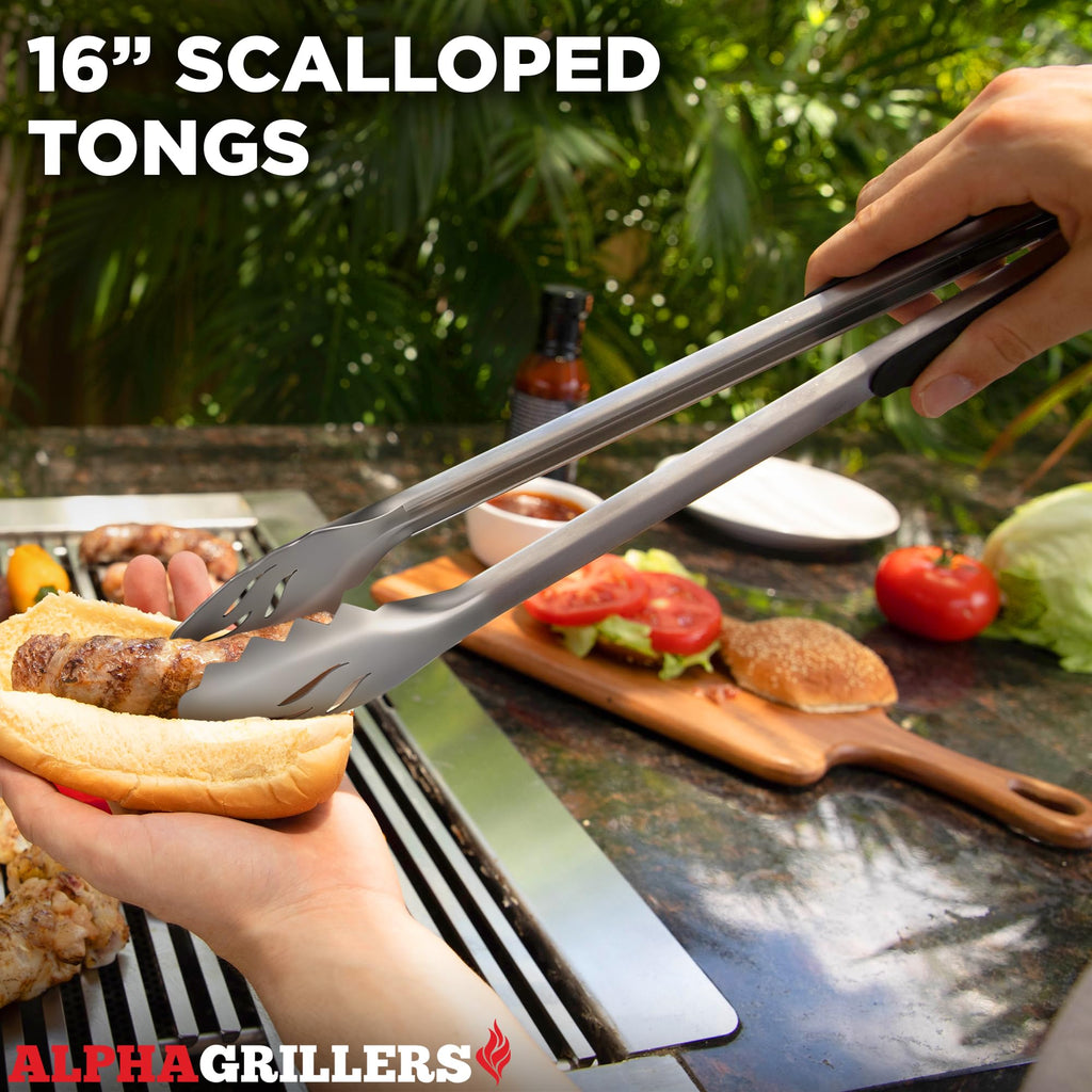 Alpha Grillers Grilling Accessories - BBQ Accessories Grill Set with Spatula, Fork, Brush & Tongs - Outdoor Barbecue Utensils Fathers Day Gift for Dad Husband Men Him Boyfriend