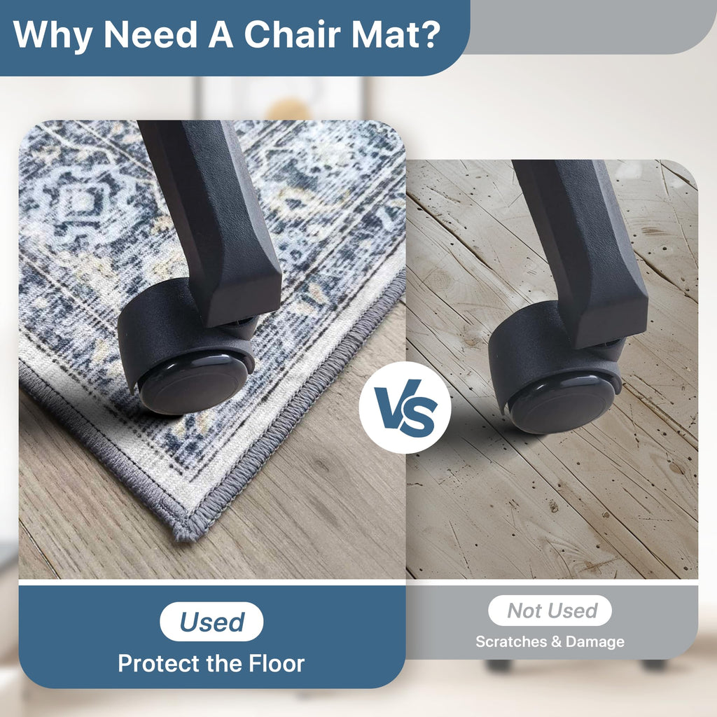 48"x60" Office Chair Mat for Hardwood Tile Floor, Under Desk Carpet Protector for Rolling Computer Chair Mat, Machine Washable Area Rug, Anti-Slip 1/5" Thick Low Pile Thin Vinyl Floor Mat, Blue