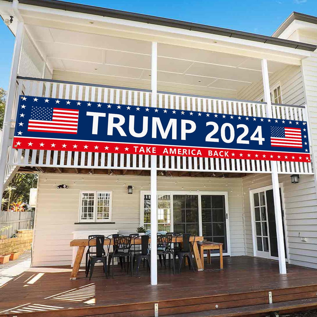 Probsin Trump 2024 Banner 120" x 20" Decorations Take America Back Blue Red Star America Yard Sign Flag Party Supplies Photo Backdrop Poster Hanging Outdoor Gate Decor Fence Door Indoor Wall