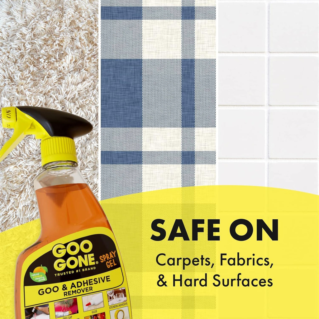 Goo Gone Spray Adhesive Remover Gel, 12 oz, Removes Glue, Stickers, Tape Residue, Grease, Gum & Wax, Adhesive Spray with Citrus Cleaning Power for Hard Surfaces, Carpets & Fabrics