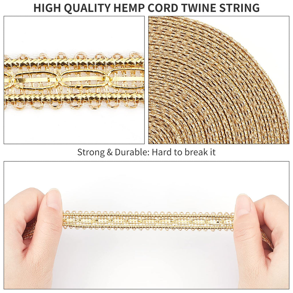 PH PandaHall 21.8 Yards Gimp Braid Trim 14mm/0.5" Shiny Lurex Trim Gold Decorative Fabric Ribbon Metallic Braid Lace Trim for Costume DIY Sewing Craft Embellishment Upholstery Home Decor