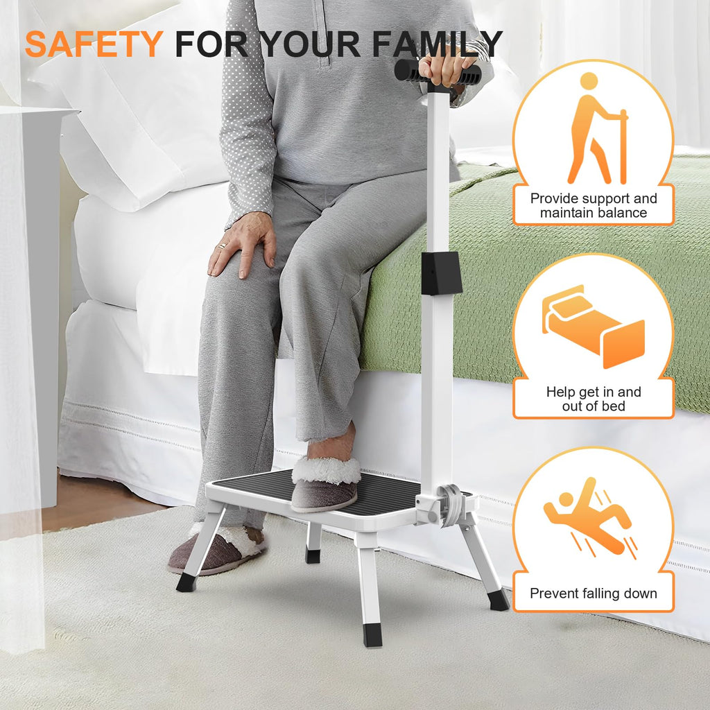 Step Stools for Adults, Foldable Step Stool with Handle for Elderly Seniors Stepping Stool with Non-Slip Step Platform Metal Stool in Kitchen, Bedroom,Bathroom,330 Lbs Capacity(Patent Protection)