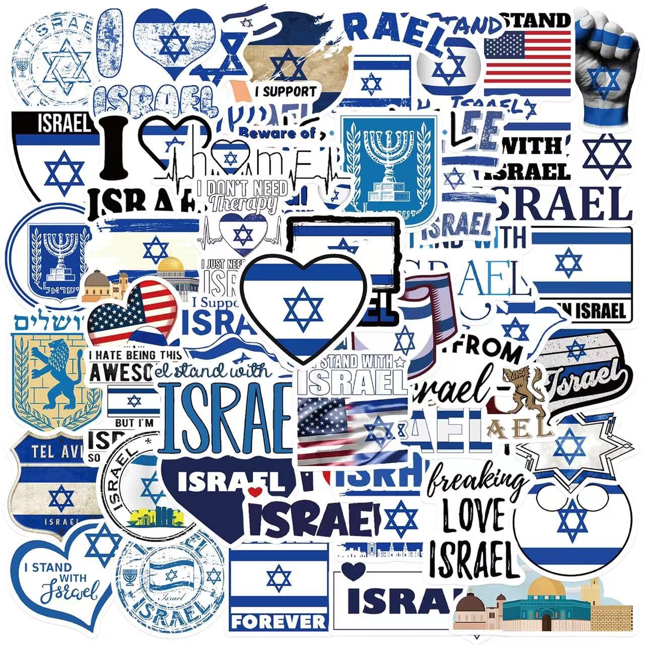 50PCS Israel Stickers,Stand with Israel Stickers,Israel Flags Decal,Waterproof vinyl Israel Stickers for Bumper Water bottle Car Decal.