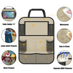 ULEEKA Car Backseat Organizer with 11" Table Holder, 10 Storage Pockets Seat Back Protectors Kick Mats for Kids Toddlers, Travel Accessories, 2 Pack, Beige