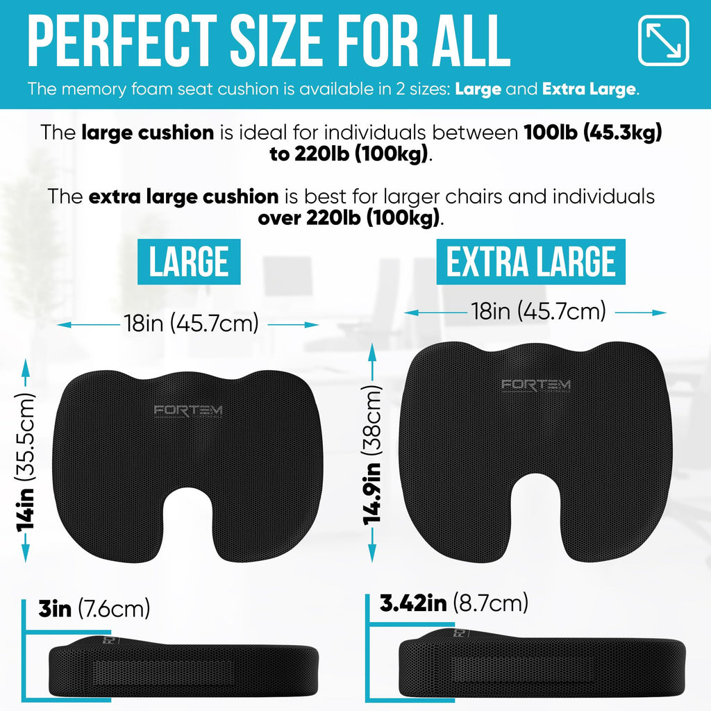 FORTEM Office Chair Cushion and Back Support for Office Chair, Lumbar Support Pillow, Memory Foam, Non Slip Sitting and Back Rest for Gaming, Car Seat Cushion, Chair Pad, XL