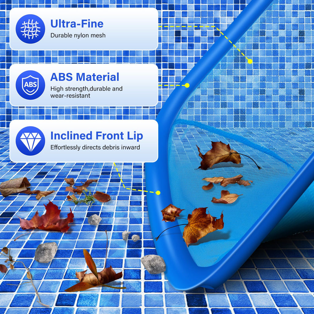 Swimming Pool Cleaning Kit Including 12.5 in Pool Brush Head,Ultra Fine Mesh Pool Leaf Skimmer Net with Maximum Length 76.5 in Aluminum Pole for Remove Debris and Dirt