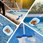 Potchen 3 Pcs Pool Cleaning Kit with Hand Skimmer Net, 47.24" Aluminum Pole and 17.5" Long Pool Brush Maintenance Accessory Tool for Above Ground Inground Ponds Home Tubs Spa
