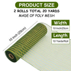 TONIFUL 2 Rolls 10 Inch Sage Green Decorative Mesh Ribbbon Rolls, Fabric Mesh with Foil for Mesh Wreath Supplies, Front Door Wreath Tree Decor Christmas NewYears Halloween Decoration (10 yds/roll)