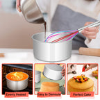 E-far Cake Pans Set of 3, 6 x 3 Inch Stainless Steel Round Cake Baking Pans Tins for Wedding Birthday, Deep Side & Non-toxic, Oven & Dishwasher Safe, Mirror Finish & Straight Side