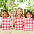 30 Pieces Gingham Gift Bags Kraft Paper Bag Christmas Buffalo Plaid Bag Present Bag Party Favor Bag with Handle Goody Bag for Christmas Birthday Party Supplies, 5.91 x 8.27 x 3.15 Inch (Red White)