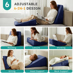 Bedluxe Wedge Pillow for Sleeping, 10 inch Elevated Support Bed Wedge Pillow, Breathable Triangle Pillow Wedge with Cooling Memory Foam Top - Removable Washable Cover, Navy