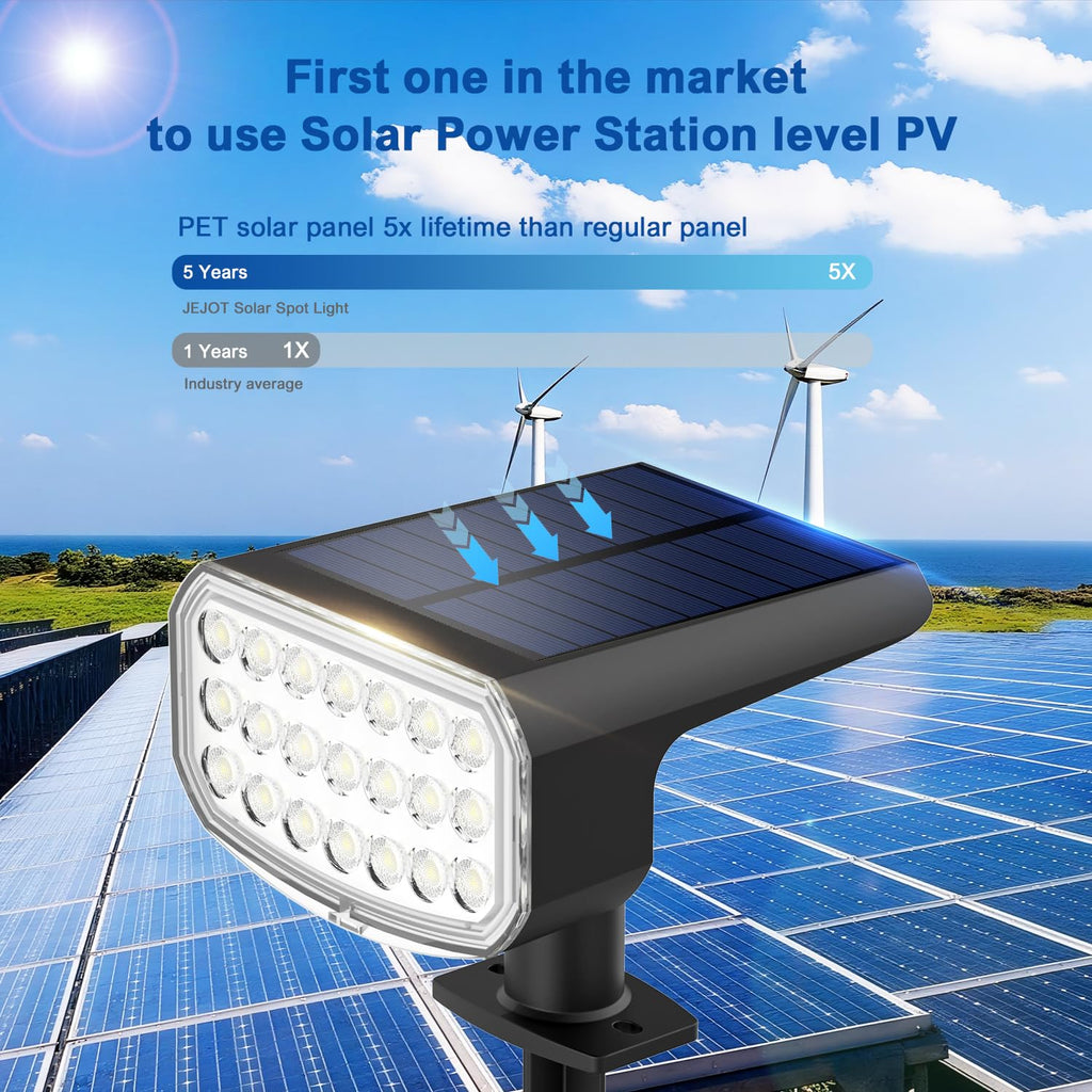 JEJOT Solar Lights Outdoor Waterproof IP65, Super Bright LED with Lens, 6500K 2 Lighting Modes, Solar Powered Yard Garden Solar Spot Lights for Outside Landscape Auto On/Off - 6 Pack