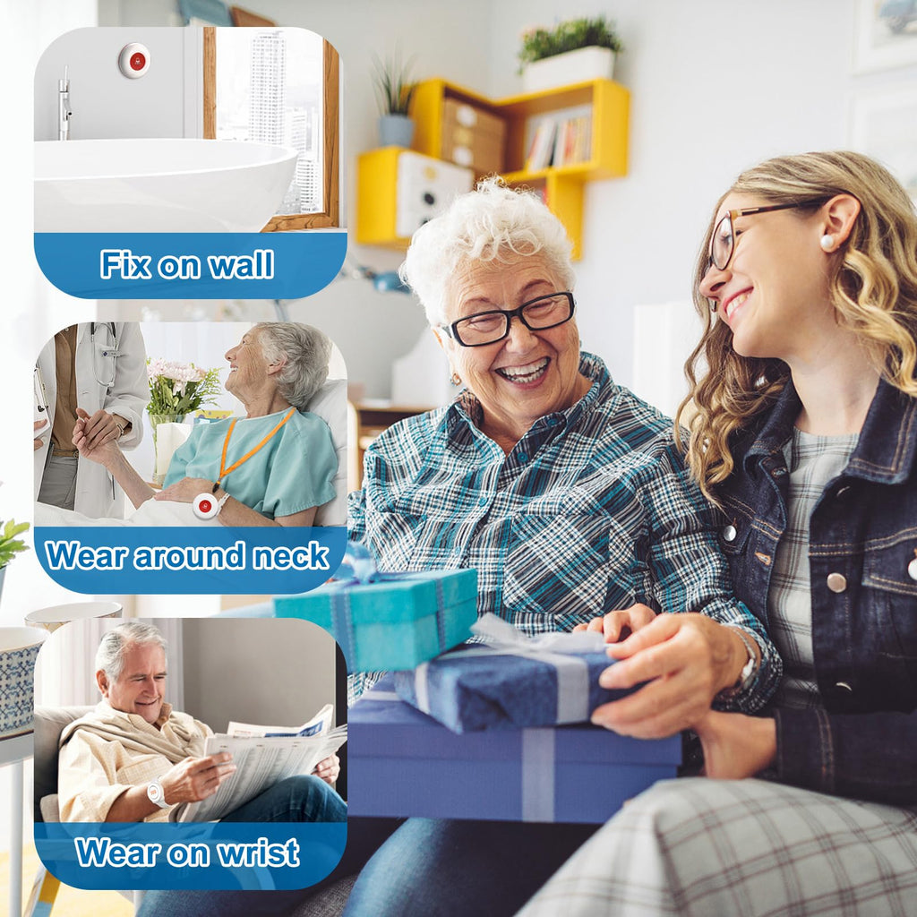 Daytech Wireless Caregiver Pager System Call Button Nurse Alert for Elderly Alert System for Seniors Disabled Patient 1 Alert Watches + 1 Receiver